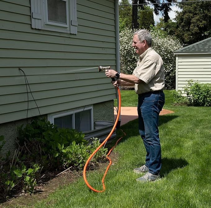 YOTOO Heavy Duty Hybrid Garden Water Hose 5/8-Inch by 25-Feet 150 PSI Kink Resistant, Flexible with Swivel Grip Handle and 3/4" GHT Solid Brass Fittings, Orange