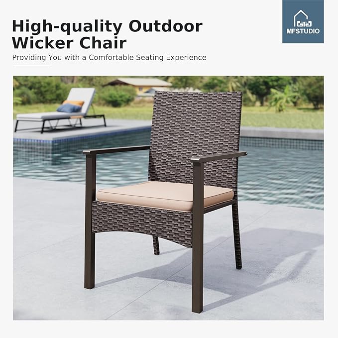 MFSTUDIO Outdoor Dining Sets for 8, 9 Pieces Patio Dining Furniture, 74’’ Rectangular Outdoor Table and Chairs, Acacia Wood Top & Rattan and Metal Frame, Modern Patio Furniture