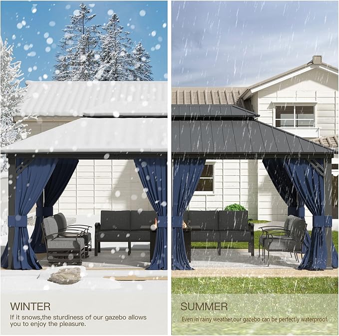 12'x20' Hardtop Gazebo,Double Roof, Outdoor Galvanized Steel Metal Gazebo with Curtains and Netting for Patios, Gardens, Lawns, NavyBlue