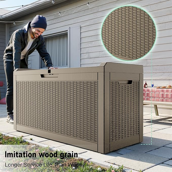 DRATO 60 Gallon Deck Box, Waterproof Resin Large Outdoor Storgae Box for Patio Furniture, Patio Cushions, Gardening Tools, Pool Supplies, Lockable