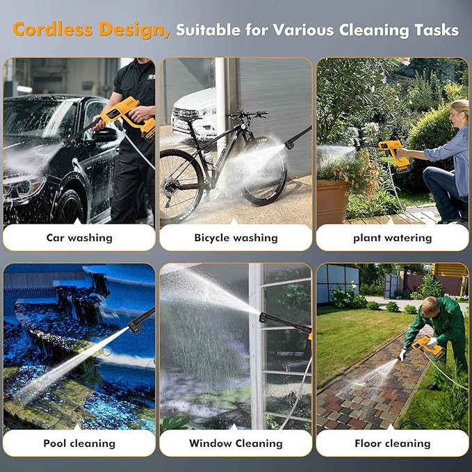 Cordless Pressure Washer Battery Operated, 1700PSI Portable Cordless Power Washer with 6-in-1 Nozzle&Foam Cannon, 21V Battery Powered Cordless High Pressure Washer Gun, Handheld Pressure washers