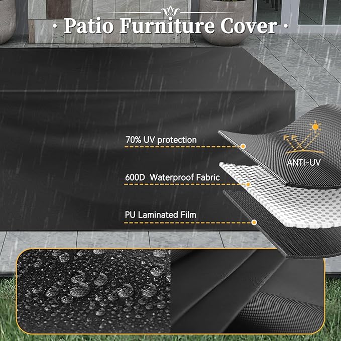 Aoxun 6 Piece Patio Furniture Set with Wide Armrests Wicker Rattan Outdoor Sectional Sofa Set with Coffee Table and Thickened Cushions, Brown/Blue(Waterproof Cover Included)
