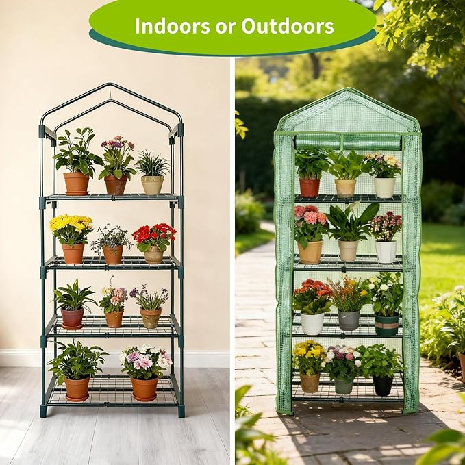 4 Tier Mini Indoor Greenhouse,27"x19"x62" Greenhouses with PE Cover and Roll-Up Zipper Door,Plastic Green House for Inside Grow Tent&Garden greenhouses for Outdoors