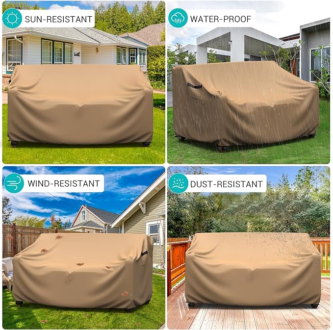 Patio Sofa Cover Waterproof - Heavy Duty 3-Seater Outdoor Couch Cover, Patio Furniture Covers with Air Vent and Handles, 85" L ×35" D×35" H, Brown
