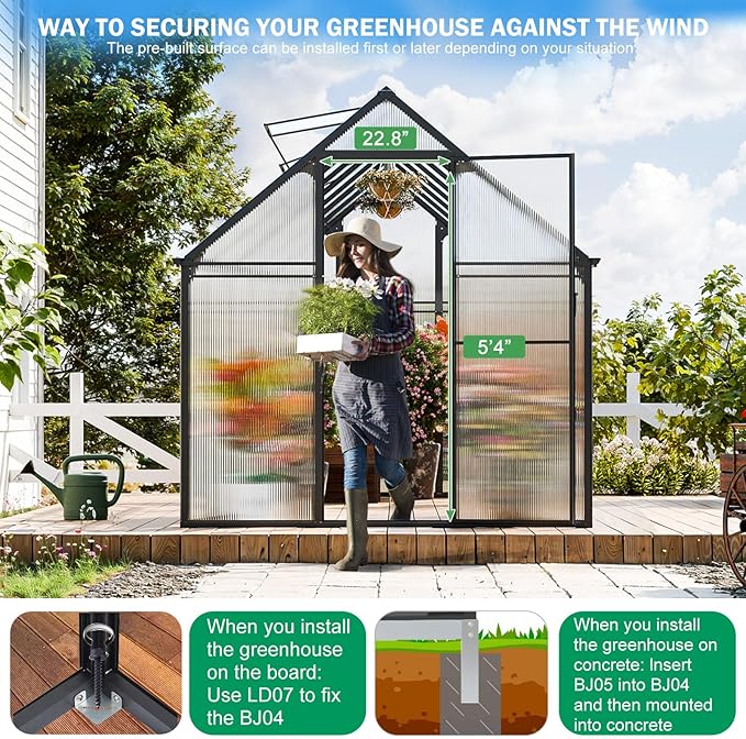 CDCASA 16x6 FT Greenhouse for Outdoors, Easy Assembly Large Aluminum Heavy Duty Polycarbonate Greenhouses Kit w/2 Window, Swing Door, Walk-in Green House for Outsides, Sunroom, Backyard, Garden