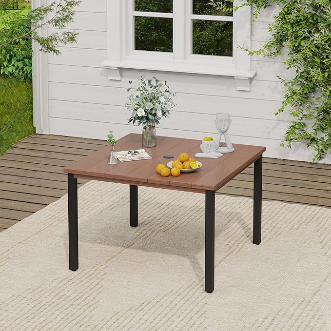 VICLLAX 5 Pieces Outdoor Dining Set, Patio Furniture Set of 4 Patio Swivel Dining Chairs and Square Patio Table, Dark Charcoal Chairs & Walnut Tabletop