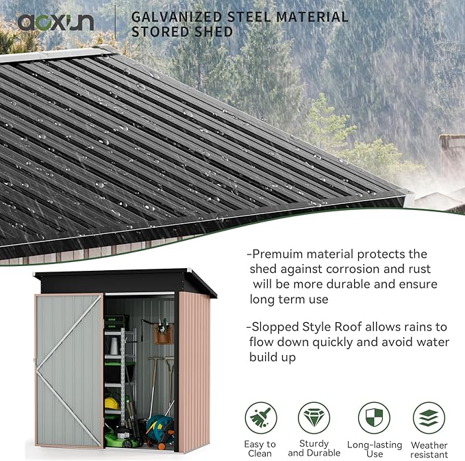 Aoxun 61x32In Outdoor Storage Cabinet Metal Garden Shed, Indoor& Outdoor Waterproof Vertical Storage Shed for Patio Garden, Garage, Porch (Brown, 80 Cu.Ft)