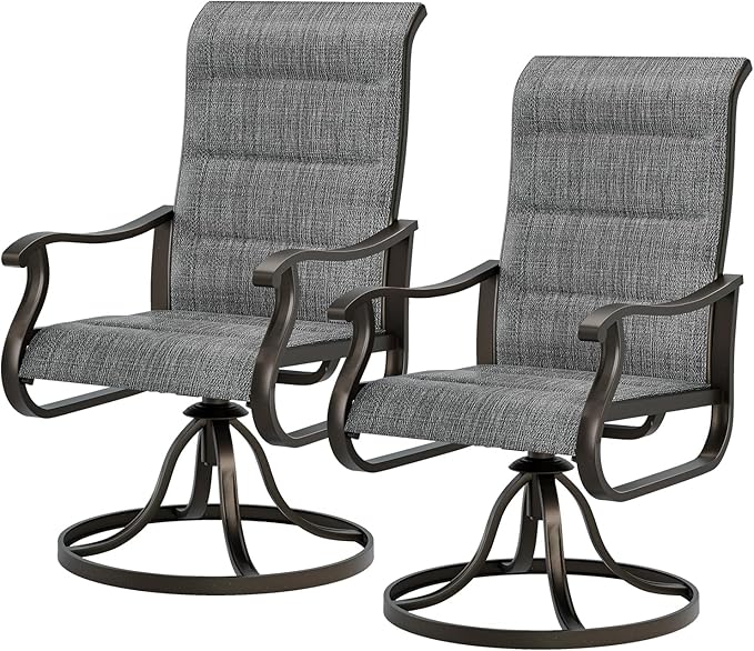 UDPATIO Patio Swivel Dining Chairs Set of 2, Outdoor Dining Chairs High Back with Padded All Weather Breathable Textilene, Metal Rocking Frame for Lawn Garden Backyard, Dark Grey
