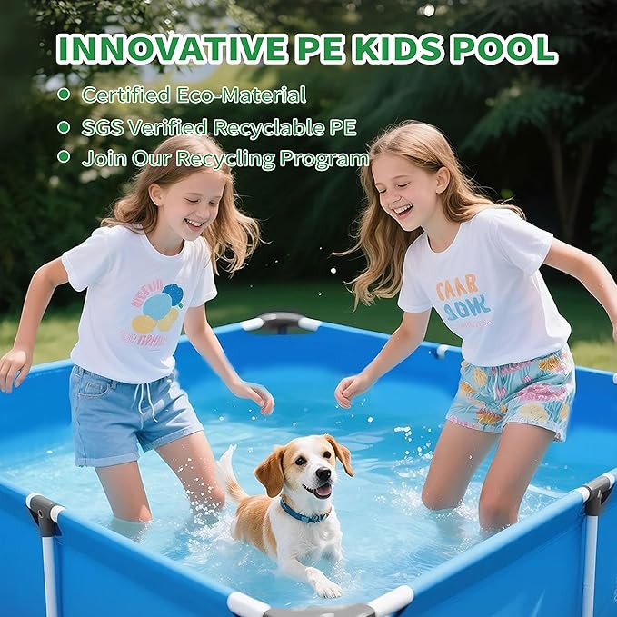 3.6 Foot x 13.8 Inch Kids Swimming Pool Above Ground, Rectangle Eco-Friendly Odorless Backyard Pool, Easy to Clean & Durable Frame for Toddlers