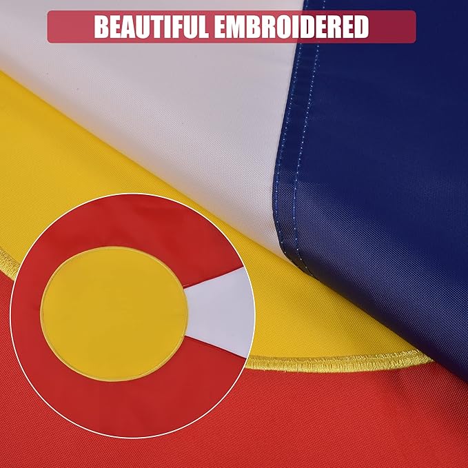 Colorado State Flag 6x10 Ft, Deluxe Full Embroidered Heavy Duty 100% Polyester Durable CO Outside Flags, Indoor/Outdoor, Sewn Stripes and Brass Grommets