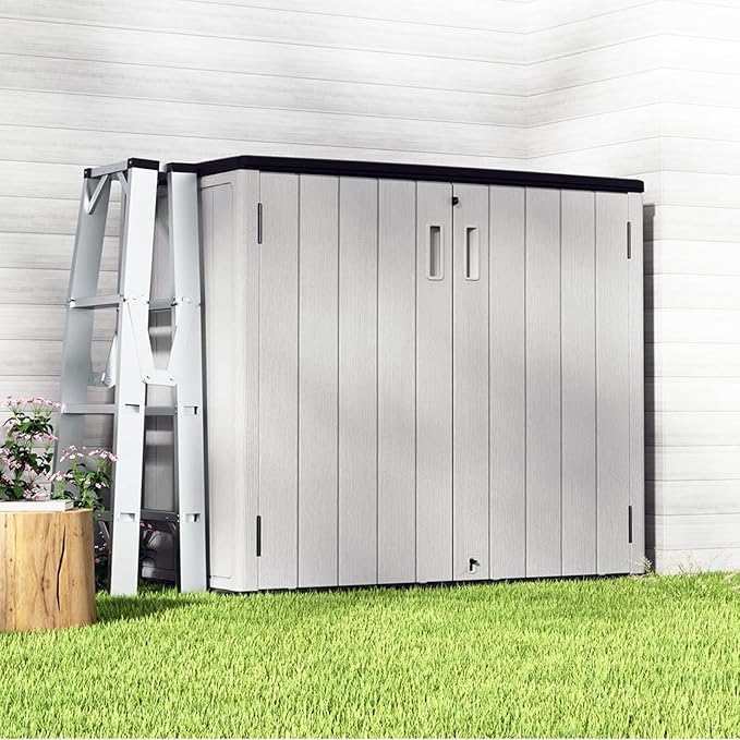 ZZM 37 Cu.ft Outdoor Storage Cabinet with One Tool Kit, Horizontal Storage Shed for Garage, Bike, Garbage Cans, Garden Accessories