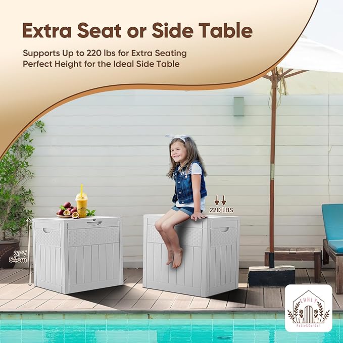 33 Gallon Deck Box Set of 2, Small Outdoor Storage Box Waterproof, Lockable Secure Package Bin Delivery Box for Outside, Patio Cushions Storage Box, Delivery Driver Snack Box for Porch, White