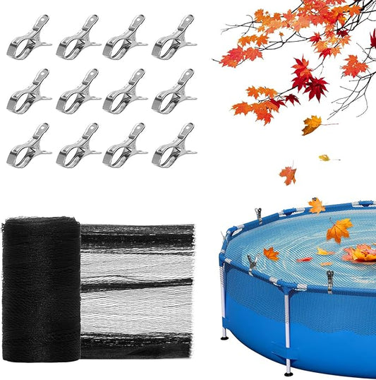 21 Feet Round Pool Leaf Net Cover - Pool Net Cover with 12 Pcs Swimming Pool Cover Clips - Leaf Net for 18FT Above Ground Pools