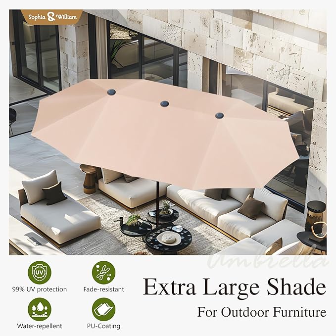 Sophia and William Patio Dining Set for 6, 13ft Patio Umbrella Beige, Removable Seat Cushions, Black 59" Patio Dining Table