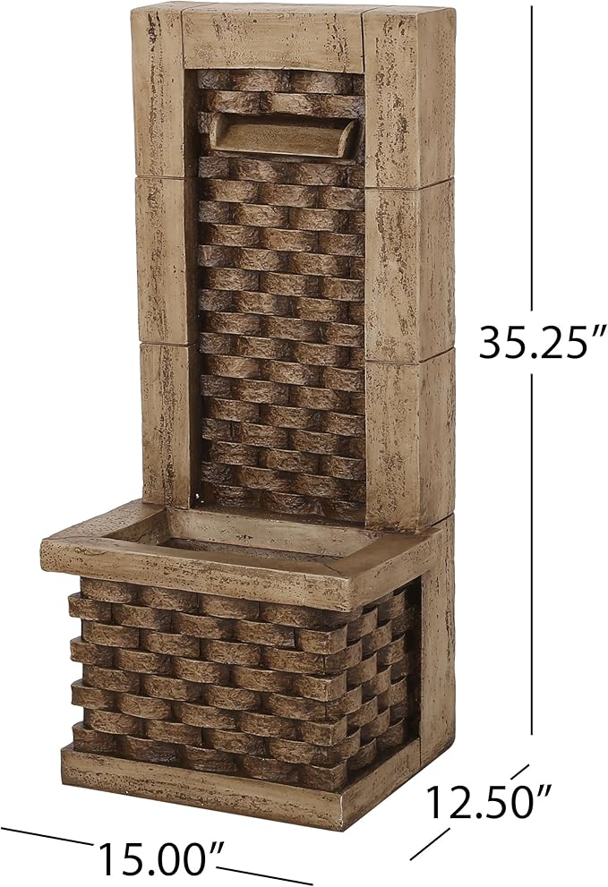 Merax 35.25" High Wall Tower Fountain,Weather-Resistant Outdoor Fountain with LED Lights, Light Brown Faux Stone, Garden Fountain for Patio, Yard, or Entryway