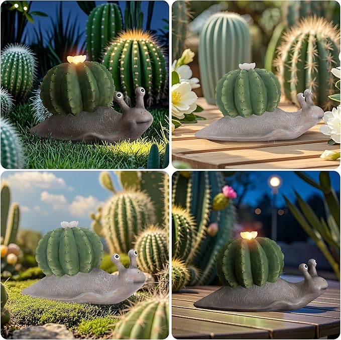 Solar Cactus Snail Statue Garden Decor Light - Outdoor Decorative LED Flower, Suitable for Patio, Lawnand Garden Decorations, Gifts for Mom