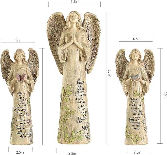 Topadorn Angel Statue Decoration for Garden & Patio, Standing Angel with Butterfly Memorial Resin Figurine Sculpture Ornament, Waterproof Antique Stone, 10''H