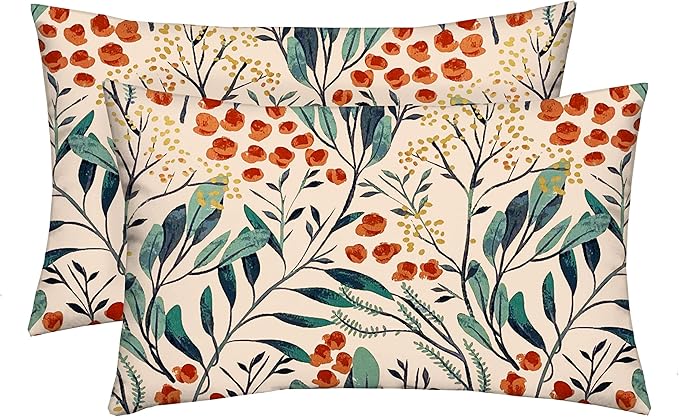 RSH Décor: Set of 2 Lumbar Throw Pillows | Indoor/Outdoor All Weather Polyester Fabric | Decorative Accent Cushions for Patio Furniture | Reversible | 26” x 16" | Gould Red Blue Floral - Made in USA
