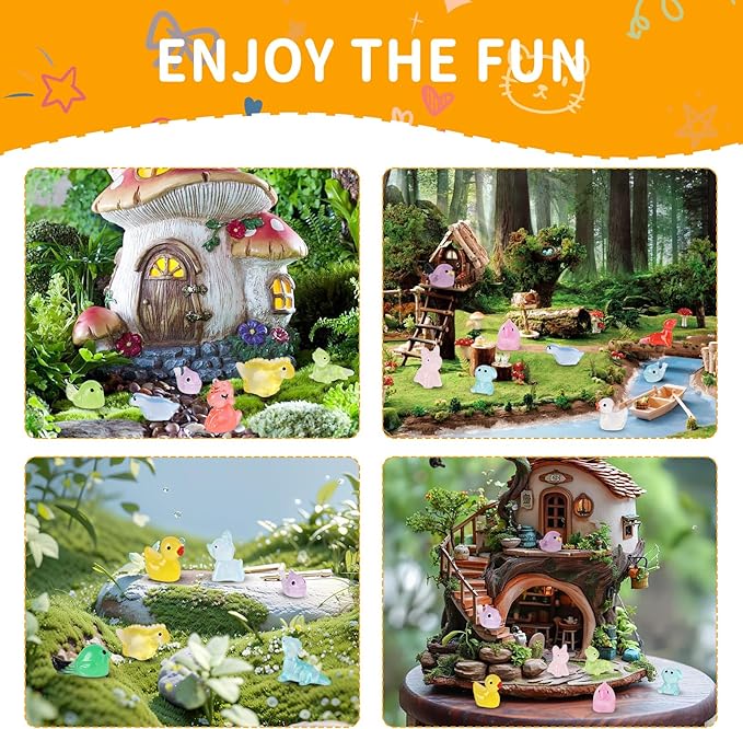 200 Pcs Tiny Resin Animals to Hide, Mini Luminous Resin Animals Bulk for Miniature Fairy Garden Accessories Micro Landscape Aquarium Cake Potted Plants Dollhouse Moss Patio Home Decor Crafts
