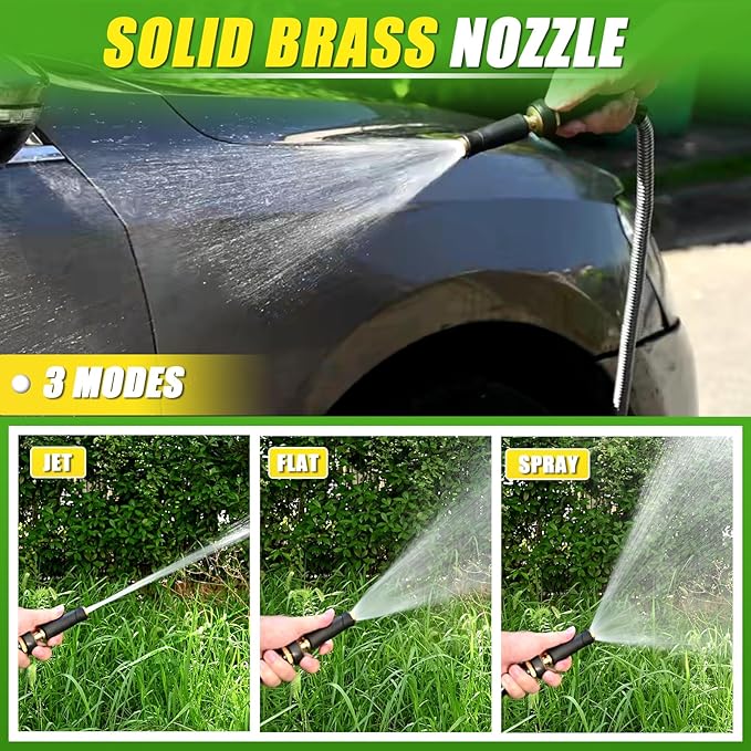 TOOLCY 25 FT Metal Water Hose Stainless Steel Garden Hose with Brass Nozzle - Heavy Duty, No Kink, All Weather, Super Flexible Garden Hoses for Outdoor, Lawn