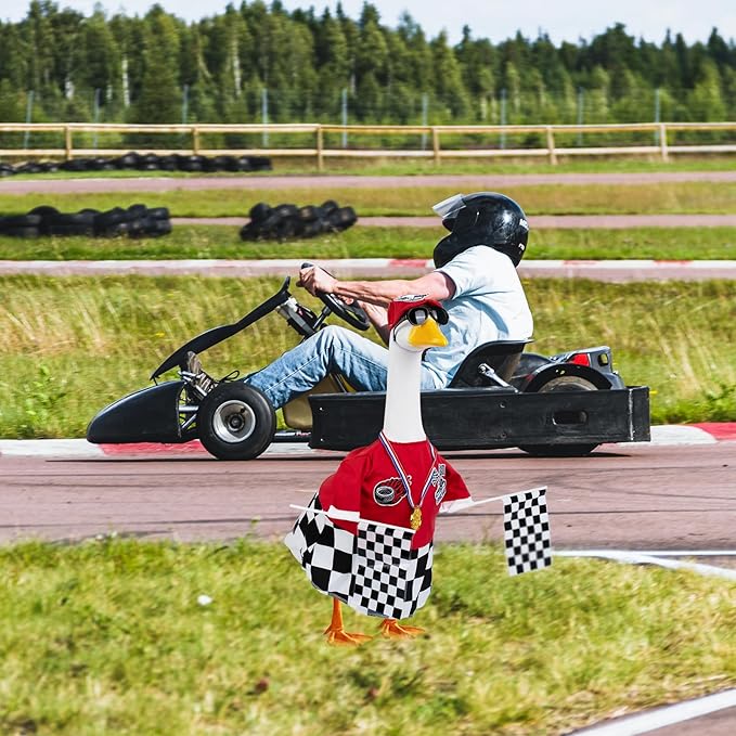 Porch Goose Outfits Cement Goose Race Car Driver Costume Clothing Racer Jumpsuit Clothes Goose Racing Suit Accessories