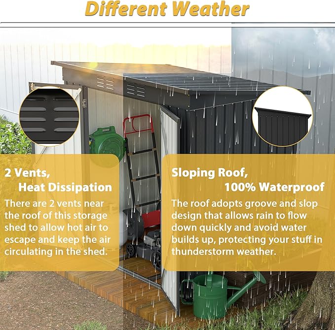 6X4 FT Outdoor Storage Shed, Waterproof Metal Garden Sheds with Lockable Door, Steel Tool Storage Buildings Shed & Outdoor Storage House for Garden, Backyard, Patio, Lawn, Trash Cans(Black)