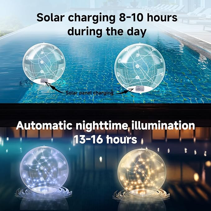 4 Pack Solar Floating Pool Lights, 14 Inch RGB Inflatable LED Pool Balls with Remote, IP68 Waterproof Color Changing Pool Lights That Float for Swimming Pool Party Yard Outdoor Night Decor