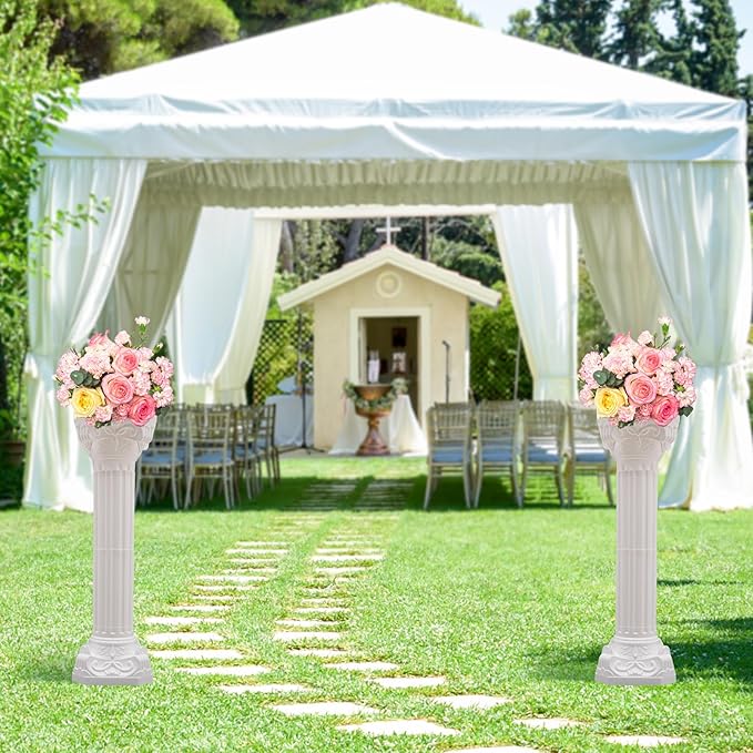 Roman Column Pedestal, Plastic White Columns for Weddings Indoor/Outdoor Roman Pillar Stand for Table Sculptures, Vase, Garden Decor (2PCS, 10.6 x 34.6 Inch Round)