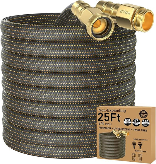 25FT Lightweight Flexible Garden Hose,Non-kink Hose,Solid Brass Fitting for Boats,RV Water Hose,Marine Washdown,Lawn,Garden,Leakproof TPE Hose(OrangeBlack,25FT)