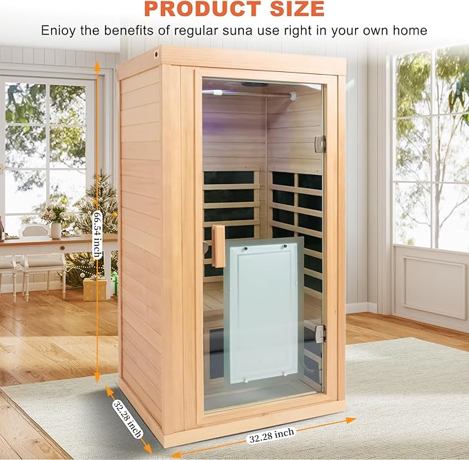 1 Person Infrared Saunas for Home, Dry Sauna for Home, Low Emf Infrared Sauna 1350W Indoor Saunas for The Home, Traditional Sauna, Bluetooth Speakers, Reading Lamps, Room:63 * 32 * 32 Inch
