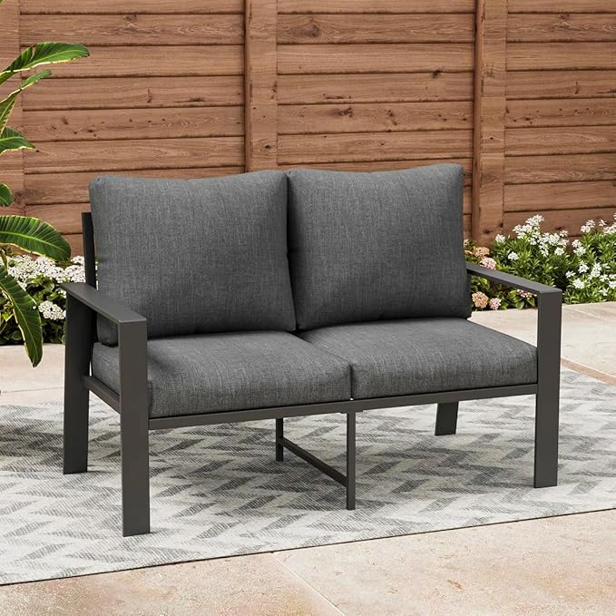 Aluminum Patio Furniture Chair, Outdoor Seating Set 4" Cushion Loveseat Sofa for Balcony