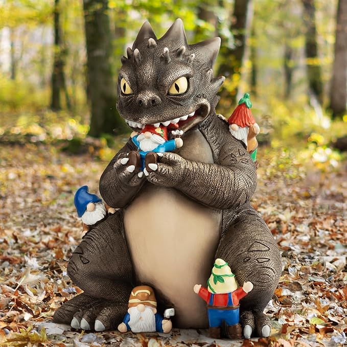 Garden Decor Statue, Dinosaur Eating Gnomes Garden Statues Outdoor Decor, Funny Monster Gnome Figurine Outside Clearance for Patio Yard Decorations Gift