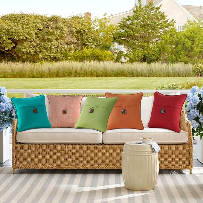 Outdoor Sunbrella Decorative Pillows with Coconut Button Pack of 4, 18" x 18" Outdoor Pillow Set for Couch Bed Throw Patio Sofa, Canvas Jockey Red