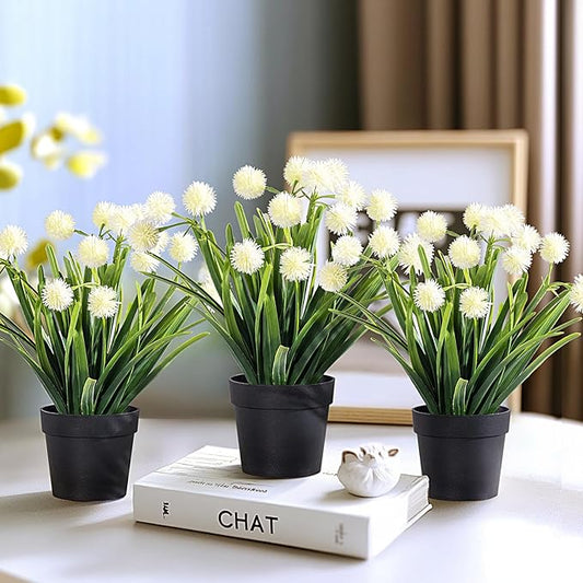3 Pack Fake Small Plant in Pot Artificial Potted Flowers for Home Decor Fake Flower Plant Greenery Mini Faux Plant for Indoor Bedroom Living Room Office Shelf Bathroom Farmhouse Decor (Type 3)