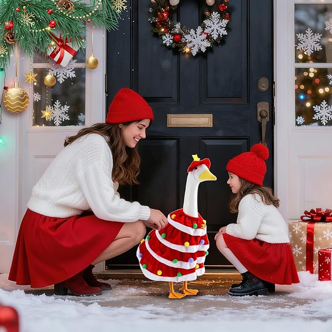 RAWILL 1PC Christmas Porch Goose Outfits,Old Lady Goose Santa Clothes for 23'' High Cement or Plastic Porch Costume for Yard Lawn Outdoor Garden Patio Xmas Holiday Decor（RED）