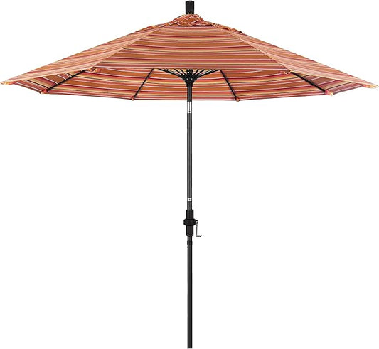 California Umbrella 9' Round Aluminum Pole Fiberglass Rib Market Umbrella, Crank Lift, Collar Tilt, Black Pole, Sunbrella Spectrum Mist