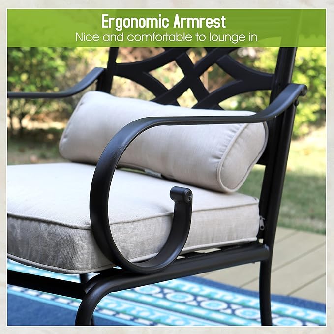 Sophia and William Outdoor Patio Dining Set for 6, Outdoor Table and Chairs, Removable Seat Cushions, 64" Black Patio Dining Table