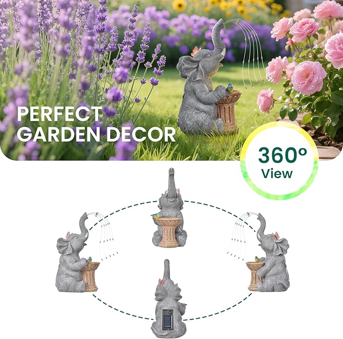 Elephant Statue Garden Decor- Outdoor Decoration with Solar Powered LED Lights, Birthday Gifts for Women, Garden Gifts for Mom, Decorations for Courtyard, Patio, Lawn, Yard