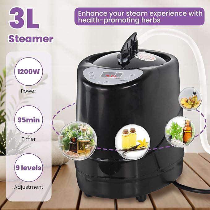 Portable Sauna for Home, EASYINBEAUTY Large Size Home Sauna Box with 3L 1200W Steamer, 9 Levels Heat, Remote Control - Personal Steam Room Tent for Full Body Relaxation (2.9'Lx2.9'Wx5.9'H, Black)