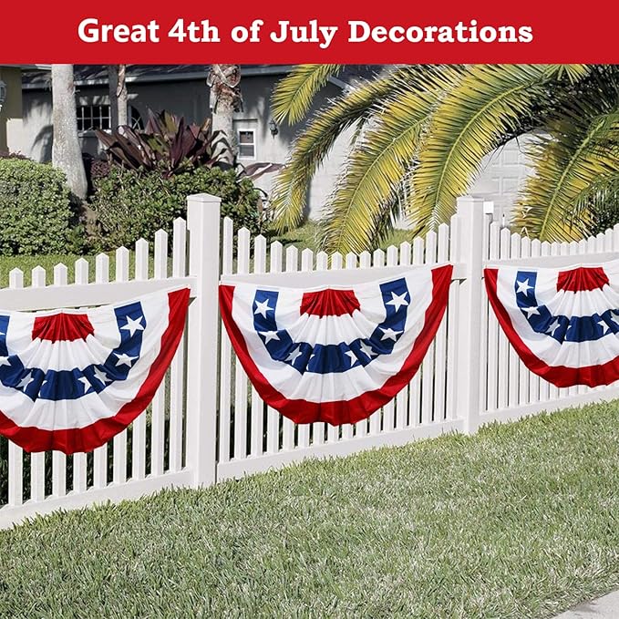 3x6 Ft USA Pleated Fan Flag, American US Flag Bunting for Outside, Patriotic Half Fan Banner Flag with Brass Grommets for 4th of July Indoor Outdoor Decorations,6 pack