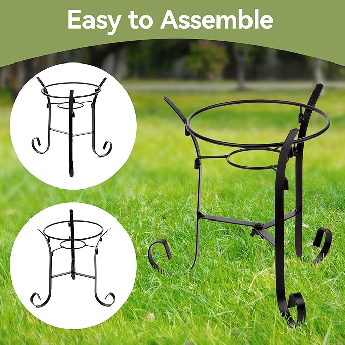 Lily's Home Metal Gazing Ball Stand for 10 or 12 inch Metal and Glass Garden Gazing Globes. Black. 9-inch Tall