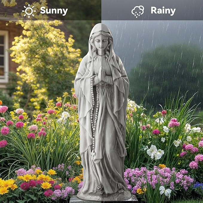 Virgin Mary Praying Statue-Large 29.5 Inch Outdoor Religious Statue Made of Magnesium Oxide Stone,Durable Garden Sculpture for Yard Patio Lawn, Brings Peaceful Blessings,Antique White