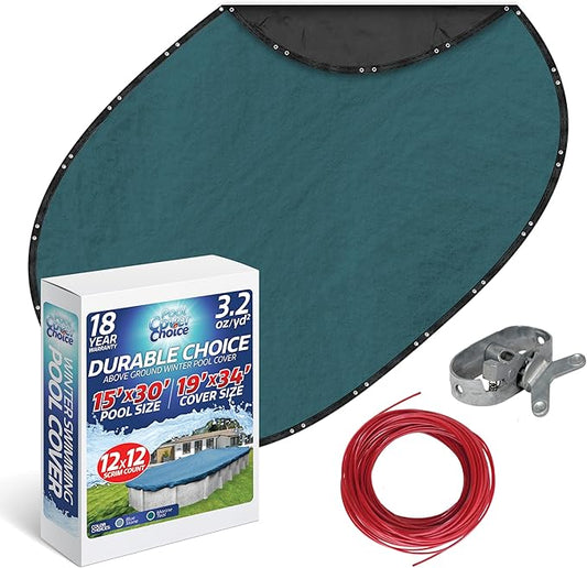 Winter Swimming Pool Cover for 15 ft x 30 ft Aboveground Oval Pool Size, Durable Choice Series, Solid Material, Color - Marine Teal, Pool Cover Choice 391530-4CHOICE
