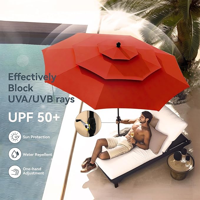 PHI VILLA Outdoor Dining Set with Umbrella for 4, Patio Dining Funiture Set with Metal Outdoor Table and Chairs Foldable with Adjustable Backrest