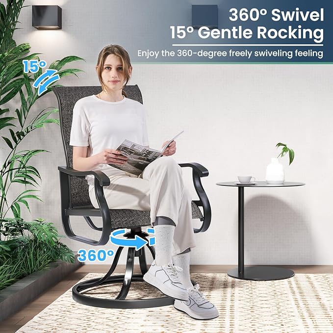 Amopatio Patio Swivel Chairs Set of 6, Outdoor Swivel Rocker Dining Chairs with All Weather Textilene High Back & Metal Frame, for Backyard Deck Lawn Garden (Dark Grey)
