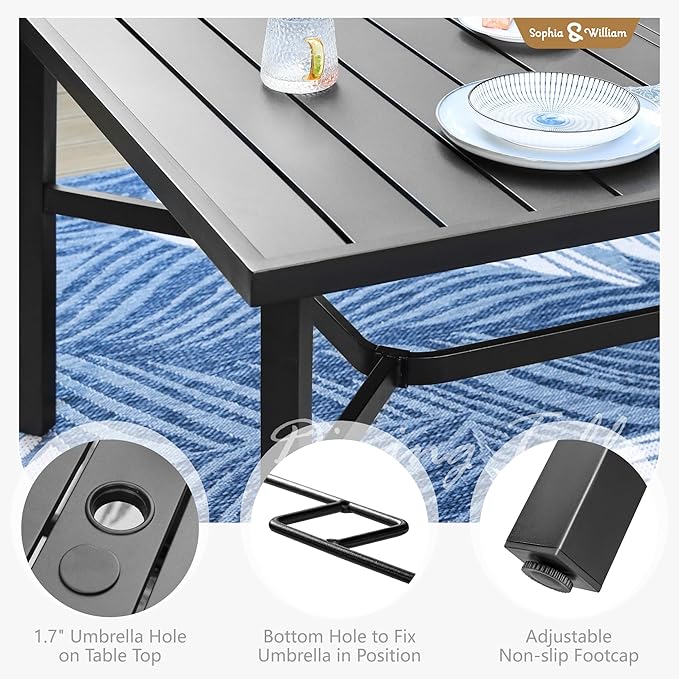 Sophia & William Patio Dining Set 9 Pieces, Patio Table and Chairs Set for 8, 83"x 39" Large Rectangular Metal Dining Table and 8 x Lightweight Aluminum Stackable Chairs (Grey)