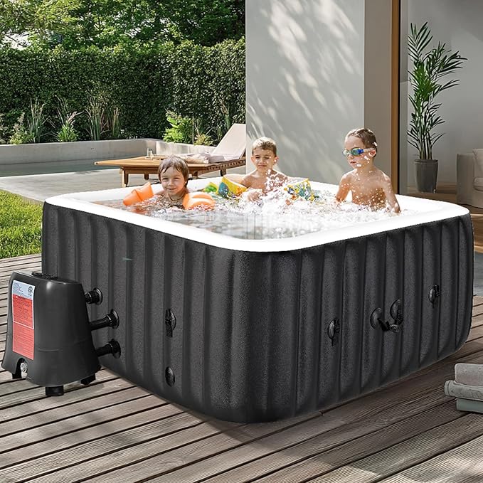 NAIZEA Inflatable Hot Tub - Outdoor Hot Tubs 4 to 6 Person, Portable Blow Up Spa Square Portable Hot Tub, 130 Soothing Bubble Air Jets, Cover, 2 Filter, 240 Gallon,73x73x25 in