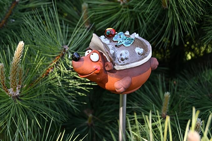 Ceramic Garden Decor - Hedgehog Lawn stake - Outdoor statue - Perfect, unique gifts for gardeners woman, men, yard gifts - Handmade, Frostproof