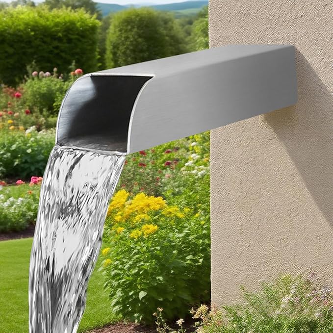 4x3 Inch Stainless Steel 316 Waterfall Spout for Pools Ponds Water Walls - Outdoor Fountain Spillway with Straight Flow Design & Built-in Lip (Brushed Stainless Steel)