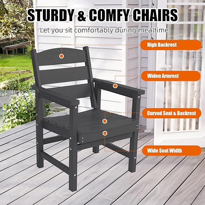 5-Piece HIPS Patio Dining Set, Outdoor Dining Table and Chairs Set with Umbrella Hole, Weatherproof Dining Table Set for 4 Person, Patio Furniture Set for Outside Deck, Black